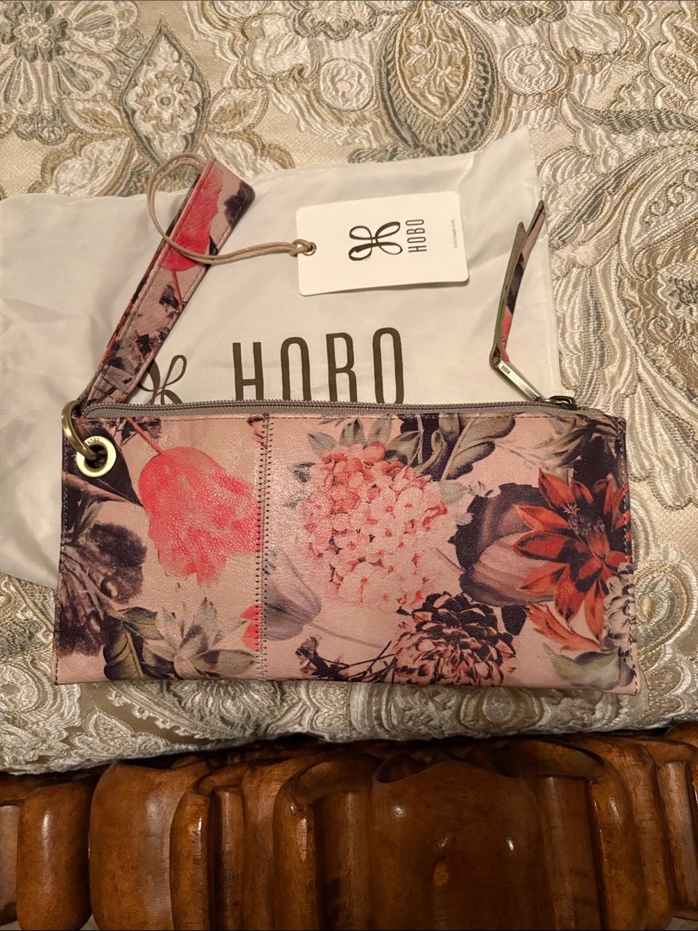 HOBO Pink Floral Wristlet Clutch with Removable Strap